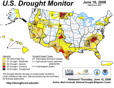 Drought monitor of the United States