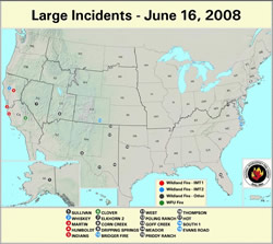 Large wildfire incidents as of mid-June 2008
