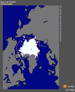 Sea ice extent as of August 26, 2008