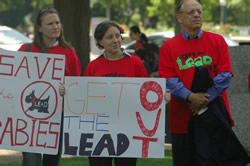 Parents and consumer advocates gather near the Capitol in May 2008 to press for stronger consumer product safety reforms, including for children's toys.