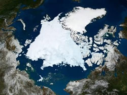 Courtesy ABC News. he Advanced Microwave Scanning Radiometer (AMSR-E), a high-resolution passive microwave Instrument on NASA's Aqua satellite shows the state of Arctic sea ice on September 10 in this image released September 16, 2008.