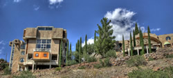 Some 420 eco-villages exist in both urban and rural settings around the world today. Pictured here: the west end of Arcosanti, a self-described 
