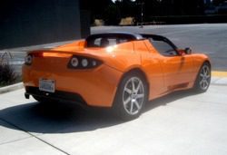 When you compare battery to gasoline power, electricity wins hands down. Pictured: The all-electric Tesla Roadster sportscar from Tesla Motors